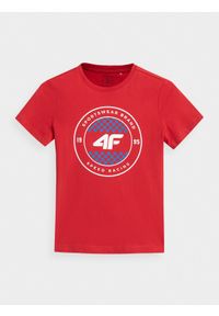 4f - T-shirt z nadrukiem chłopięcy. Kolor: czerwony. Materiał: materiał, bawełna, dzianina. Wzór: nadruk #1