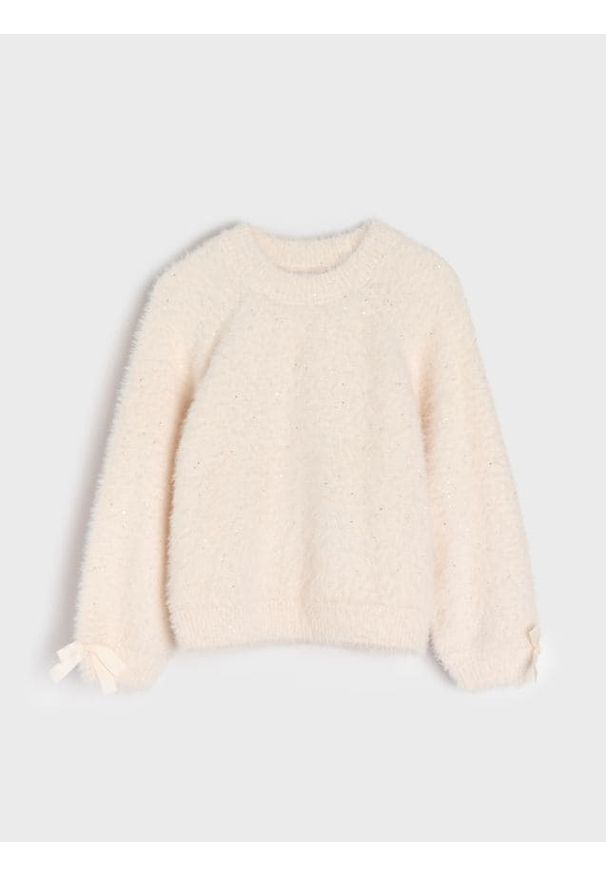Sinsay - Sweter z kokardami - kremowy. Typ kołnierza: kokarda. Kolor: kremowy
