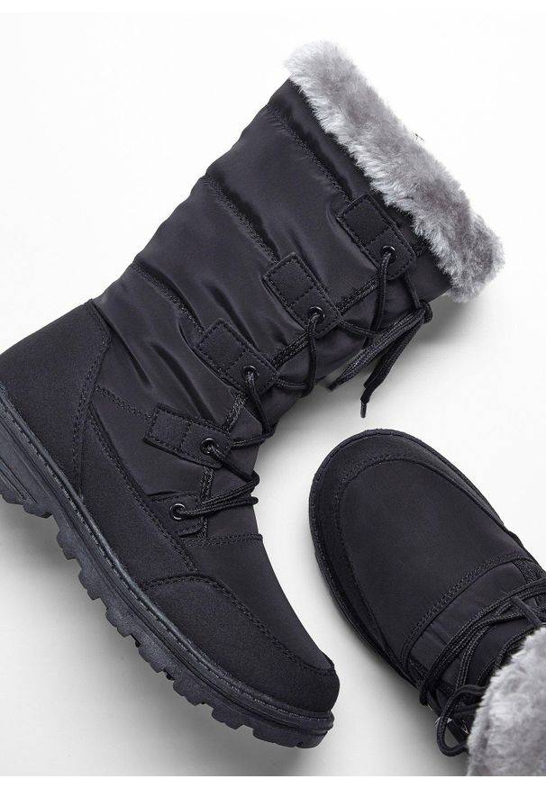 bonprix - Botki zimowe sznurowane. Kolor: czarny. Sezon: zima