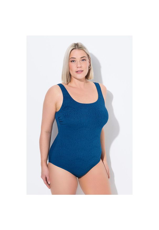 ULLA POPKEN - Damskie Kostium kąpielowy pawie bez miękkich miseczek okrągły dekolt. Kolekcja: plus size. Kolor: niebieski. Materiał: poliamid, poliester, materiał, elastan