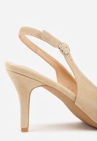 Renee - Beżowe Sandały na Szpilce w Stylu Slingback Tarosie. Okazja: na co dzień. Zapięcie: sprzączka. Kolor: beżowy. Materiał: jeans. Sezon: wiosna. Obcas: na szpilce. Styl: casual, elegancki #4