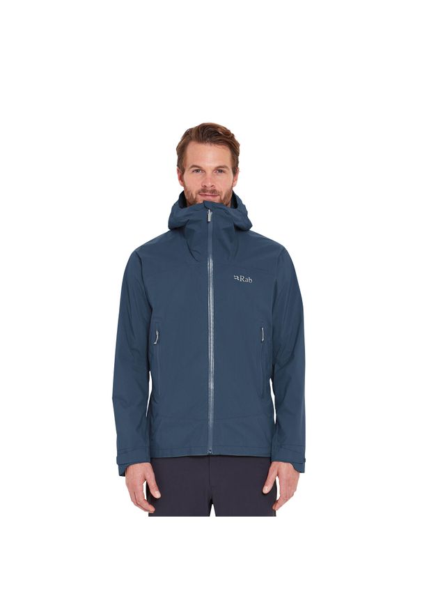 Kurtka przeciwdeszczowa męska Rab Downpour Light Jacket z kapturem. Typ kołnierza: kaptur. Kolor: niebieski