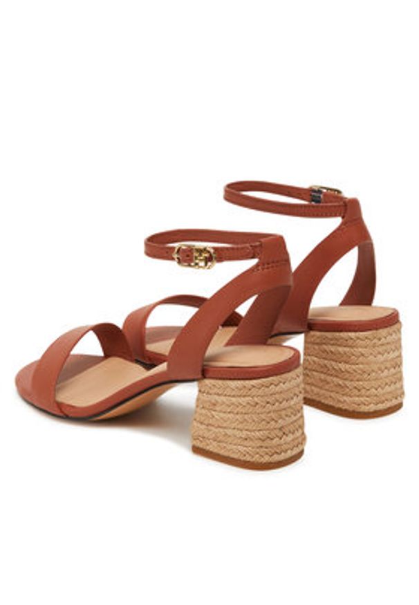 TOMMY HILFIGER - Tommy Hilfiger Espadryle Leather Ankle Strap Espad Sandal FW0FW08533 Brązowy. Kolor: brązowy. Materiał: skóra