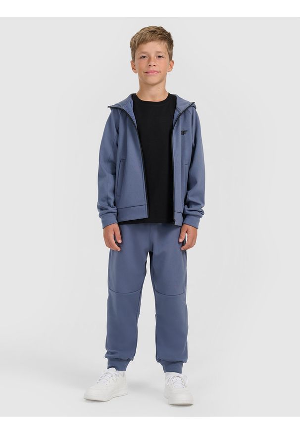 4f - 4F Bluza dresowa rozpinana z kapturem chłopięca - granatowa 146 (10-11 lat). Typ kołnierza: kaptur. Kolor: niebieski. Materiał: dresówka. Sezon: lato. Styl: klasyczny