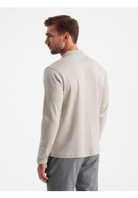 Ombre Clothing - Longsleeve męski z zapinanym na zamek kołnierzykiem polo – popielaty V2 OM-POLS-0130 - XXL. Typ kołnierza: polo. Kolor: szary. Materiał: bawełna, skóra, dzianina, materiał. Długość rękawa: długi rękaw. Wzór: aplikacja. Styl: sportowy, elegancki