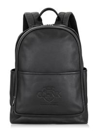 Ochnik - Skórzany dwukomorowy plecak męski z logo. Kolor: czarny. Materiał: skóra #1