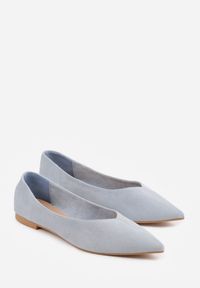 Renee - Niebieskie Balerinki z Imitacji Zamszu ze Szpiczastym Noskiem Melikel. Nosek buta: szpiczasty. Kolor: niebieski. Materiał: zamsz #3