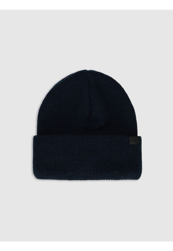 4f - 4F Czapka beanie z wełną merino uniseks - granatowa Uniwersalny. Kolor: niebieski. Materiał: wełna. Sezon: zima. Styl: casual, klasyczny