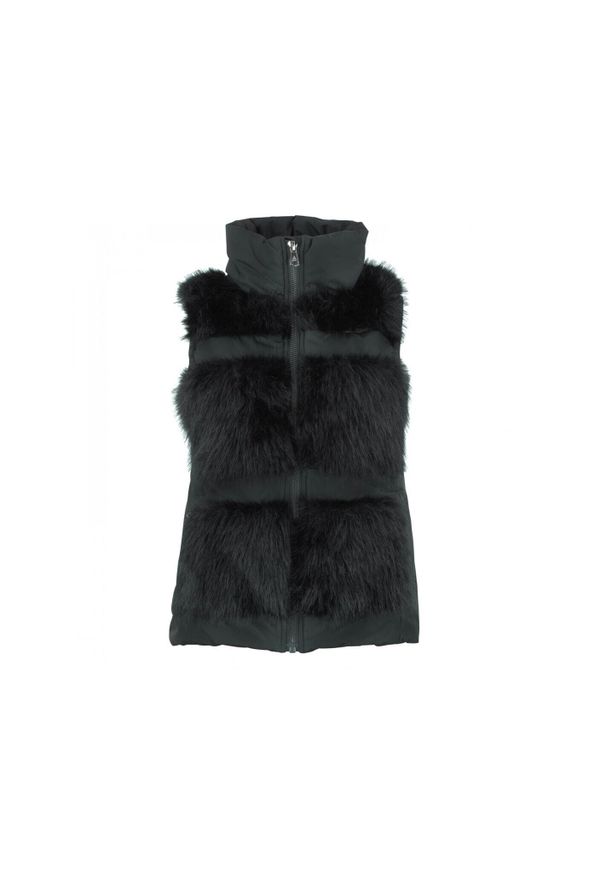 PEAK MOUNTAIN - Damska kurtka futrzana bez rękawów Peak Mountain. Kolor: czarny. Materiał: futro. Długość rękawa: bez rękawów. Sport: turystyka piesza