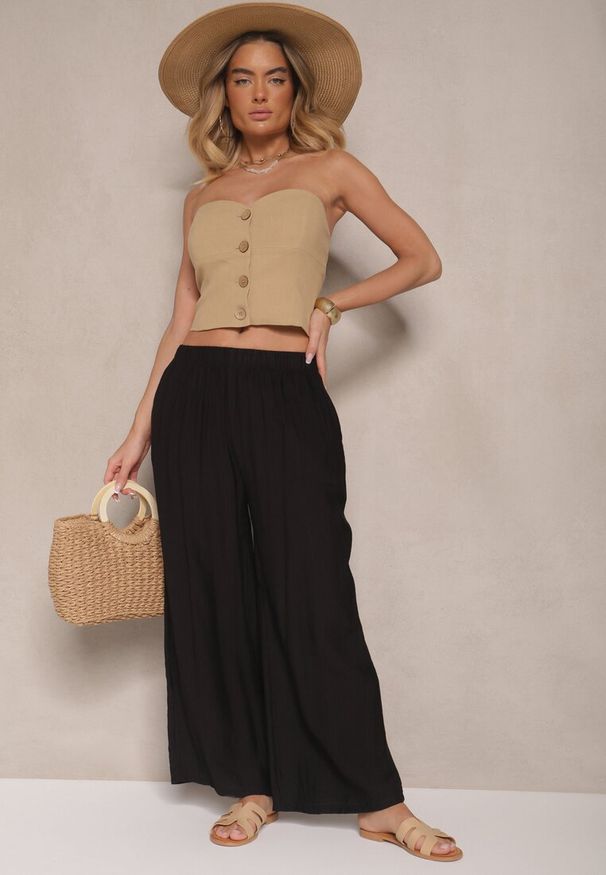 Renee - Czarne Spodnie Palazzo o Szerokim Kroju High Waist Lislevia. Okazja: na co dzień. Stan: podwyższony. Kolor: czarny. Styl: casual, elegancki