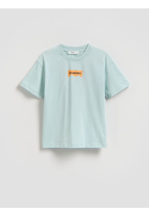 Reserved - Bawełniany t-shirt z nadrukiem - jasnoszary. Kolor: szary. Materiał: bawełna. Wzór: nadruk