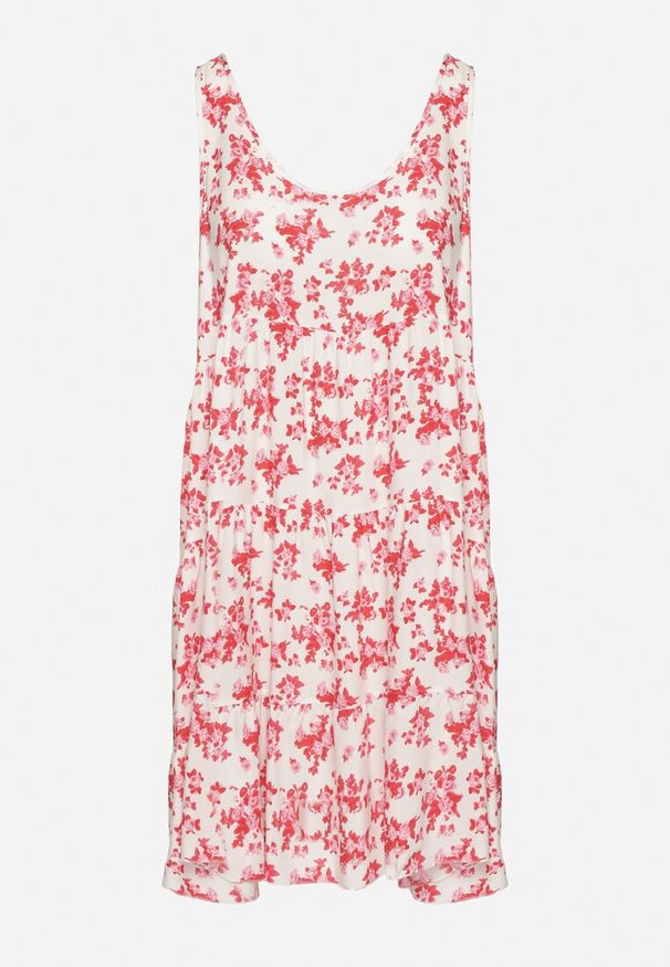 Born2be - Biało-Różowa Rozkloszowana Sukienka z Bawełny z Kwiatowym Wzorem Anniviana. Okazja: na co dzień, na imprezę. Kolor: biały. Materiał: bawełna. Wzór: kwiaty. Typ sukienki: proste. Styl: klasyczny, casual, elegancki