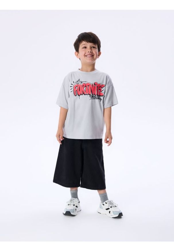 Reserved - Bawełniany t-shirt Fortnite - jasnoszary. Kolor: szary. Materiał: bawełna