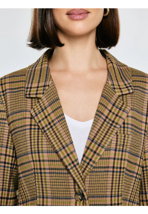 Big-Star - Marynarka damska w kratę Galani 601. Okazja: na co dzień. Kolor: różowy. Materiał: materiał, jeans, tkanina. Styl: casual, klasyczny, retro