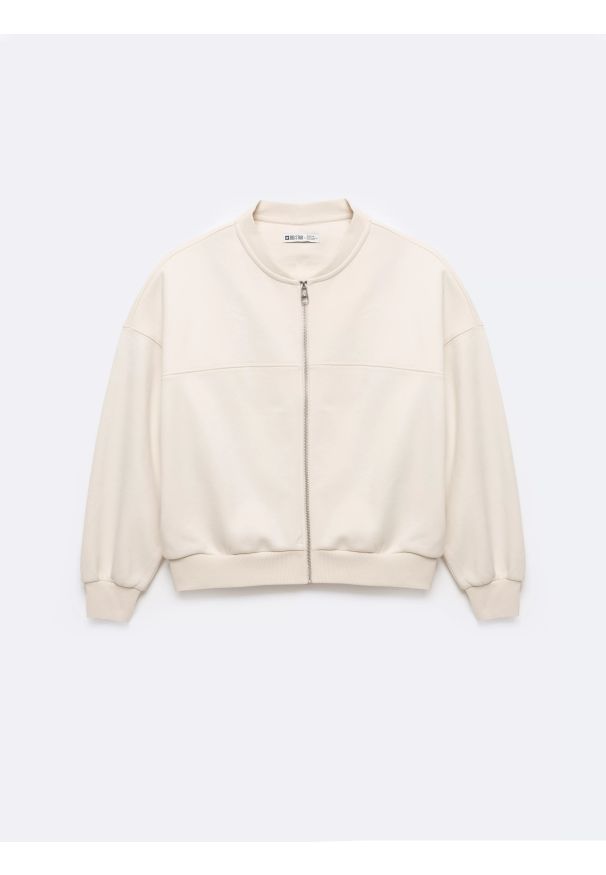 Big-Star - Bluza damska bomber kremowa Felicata 103. Okazja: na co dzień. Kolor: biały. Materiał: dzianina. Wzór: haft. Styl: casual
