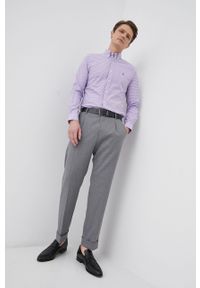 Polo Ralph Lauren koszula męska kolor fioletowy slim z kołnierzykiem button-down. Typ kołnierza: button down, polo. Kolor: fioletowy. Materiał: tkanina. Długość rękawa: długi rękaw. Długość: długie #5