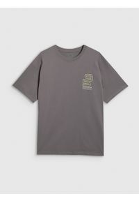 4f - 4F T-shirt oversize z nadrukiem męski - szary S. Kolor: szary. Materiał: włókno, skóra, materiał. Wzór: nadruk