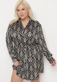 Born2be - Czarna Pudełkowa Sukienka Mini z Wiązanym Paskiem Hrina. Kolor: czarny. Materiał: materiał. Długość: mini #1