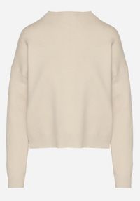Born2be - Jasnobeżowy Gładki Sweter o Pudełkowym Kroju ze Stójką Unessa. Okazja: na co dzień. Typ kołnierza: kołnierzyk stójkowy. Kolor: beżowy. Materiał: jeans. Wzór: gładki. Styl: casual