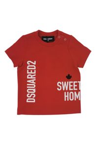 DSQUARED2 KIDS - Czerwony bawełniany t-shirt 0-3 lat. Kolor: czerwony. Materiał: bawełna. Wzór: napisy. Sezon: lato