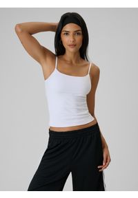 4f - 4F Top slim gładki damski - biały L. Kolor: biały. Materiał: dzianina. Długość rękawa: na ramiączkach. Wzór: gładki #1