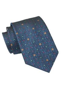 Męski Krawat Angelo di Monti - Granat, Drobne Groszki. Kolor: niebieski. Materiał: tkanina. Wzór: grochy. Styl: elegancki, wizytowy #1