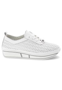Sneakersy damskie Vinceza, cholewka ze skóry naturalnej licowej ażurowa cholewka sznurowanie lekka platforma casual, białe, 95387. Okazja: na co dzień. Zapięcie: sznurówki. Kolor: biały. Materiał: skóra. Szerokość cholewki: normalna. Wzór: ażurowy. Obcas: na platformie. Styl: casual #2