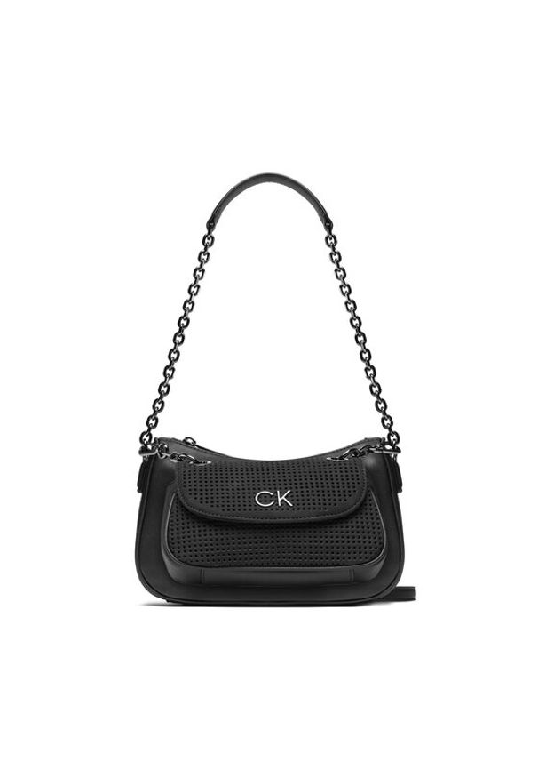 Calvin Klein Torebka Re-Lock Dbl Shoulder Bag Perf K60K610620 Czarny. Kolor: czarny. Materiał: skórzane