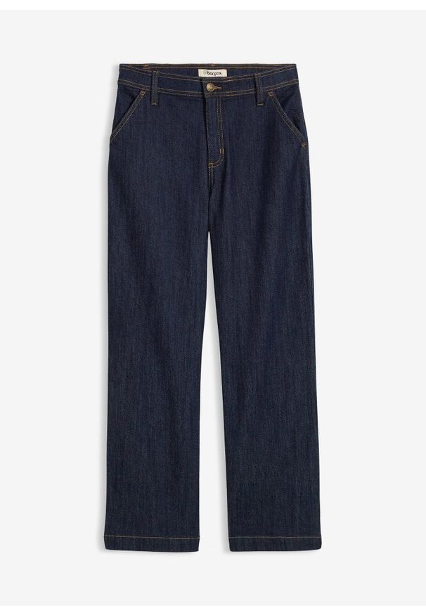 bonprix - Dżinsy z szerokimi nogawkami, mid waist. Kolor: niebieski. Styl: elegancki