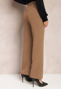 Renee - Brązowe Szerokie Spodnie Materiałowe High Waist Dinnes. Stan: podwyższony. Kolor: brązowy. Materiał: materiał. Wzór: gładki #5