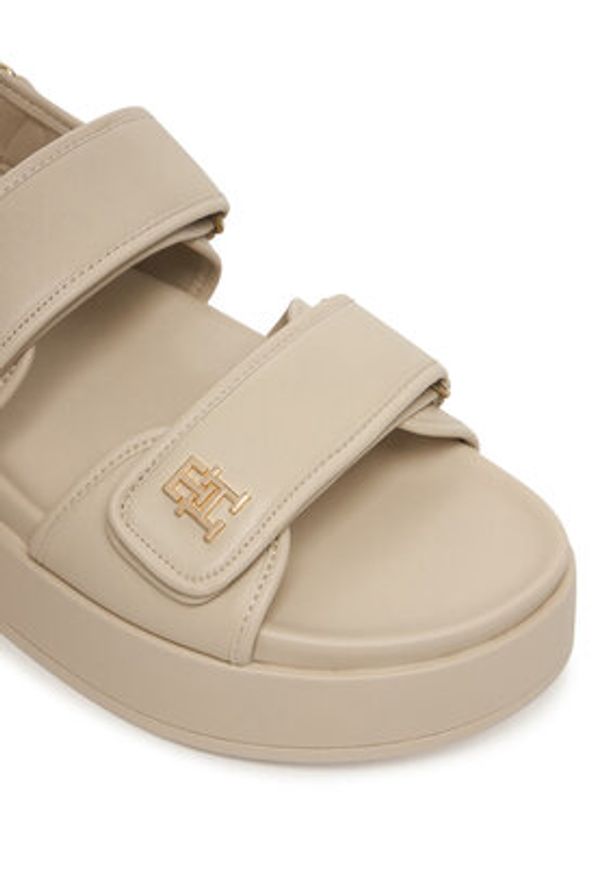 TOMMY HILFIGER - Tommy Hilfiger Sandały Leather Sporty Platform Sandal FW0FW09119 Beżowy. Kolor: beżowy. Materiał: skóra. Obcas: na platformie. Styl: sportowy