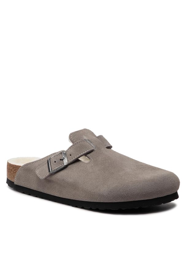 Kapcie Birkenstock Boston 1017650 Stone Coin. Kolor: szary. Materiał: welur, skóra
