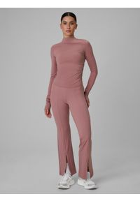 4f - 4F Spodnie treningowe z rozszerzanymi nogawkami damskie - różowe L. Stan: podwyższony. Kolor: różowy. Materiał: skóra. Długość: długie. Sport: fitness #1