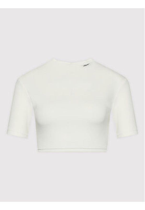 Reebok Bluzka HH7370 Beżowy Slim Fit. Kolor: biały. Materiał: bawełna