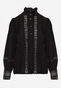 Renee - Czarna Koszula ze Stójką i Koronką Phaeninca. Okazja: na co dzień. Typ kołnierza: kołnierzyk stójkowy. Kolor: czarny. Materiał: koronka. Wzór: koronka. Styl: casual, elegancki #8