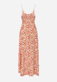 Renee - Pomarańczowa Sukienka z Bawełny na Ramiączkach z Gumką w Talii i Haftem Vikanda. Okazja: na co dzień, na imprezę. Kolor: pomarańczowy. Materiał: bawełna. Długość rękawa: na ramiączkach. Wzór: haft. Sezon: lato. Styl: elegancki, casual #2