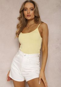 Renee - Jasnożółty Top Rhodamene. Kolor: żółty. Materiał: bawełna, jeans, materiał. Długość rękawa: na ramiączkach. Długość: krótkie. Wzór: gładki