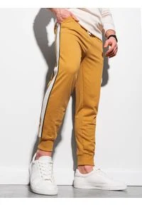 Ombre Clothing - Spodnie męskie dresowe joggery P951 - musztardowe - XXL. Kolor: żółty. Materiał: dresówka #3
