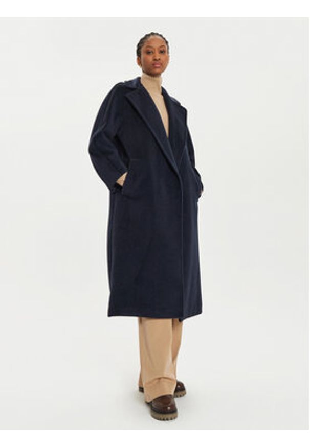 Weekend Max Mara Płaszcz wełniany Tempera 2425016102 Granatowy Regular Fit. Kolor: niebieski. Materiał: wełna