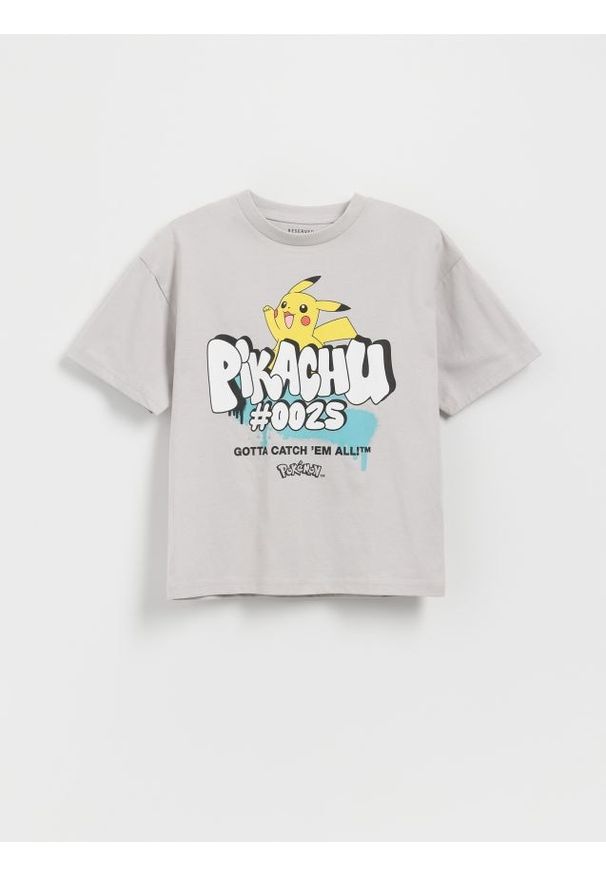 Reserved - Bawełniany t-shirt Pokemon - jasnoszary. Kolor: szary. Materiał: bawełna