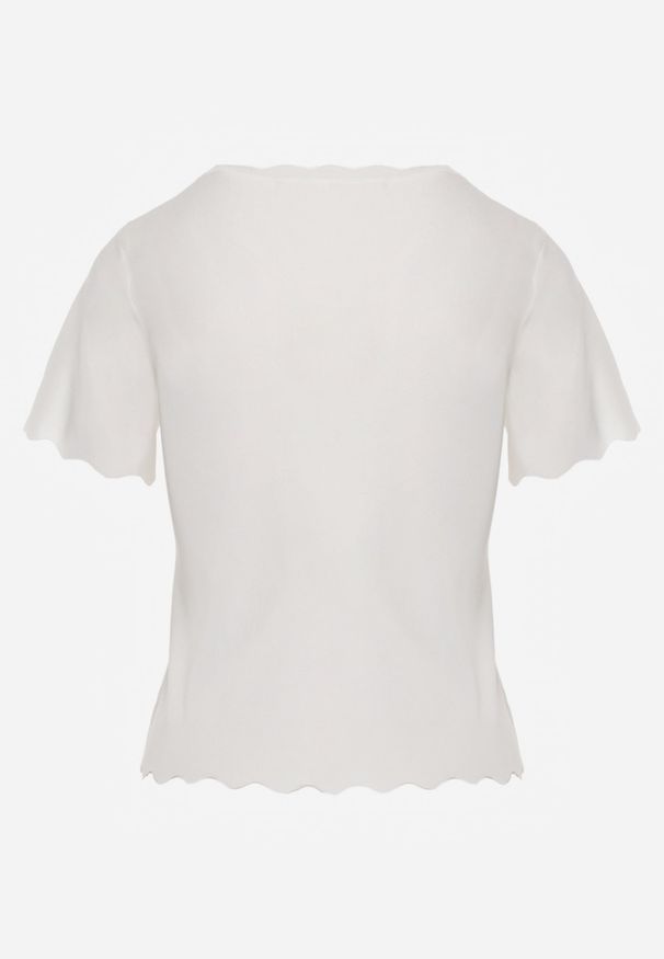 Renee - Biała Dzianinowa Bluzka z Nieregularnymi Krawędziami Datria. Kolor: biały. Materiał: dzianina