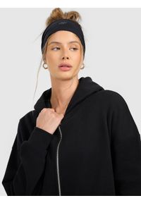 4f - 4F Bluza dresowa rozpinana z kapturem damska - czarna L. Okazja: na co dzień, do pracy, na spacer. Typ kołnierza: kaptur. Kolor: czarny. Materiał: dresówka. Styl: casual. Sport: turystyka piesza #2