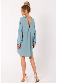 MOE - Sukienka koszulowa z dekoltem V na plecach niebieska. Kolor: czarny, różowy, niebieski. Typ sukienki: koszulowe #1