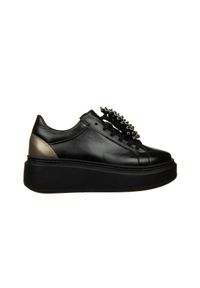 Sneakersy Bayla-159 4786 076-P Czarny Lico 159155, Skóra naturalna - 36. Kolor: czarny. Materiał: skóra. Szerokość cholewki: normalna. Wzór: aplikacja #1