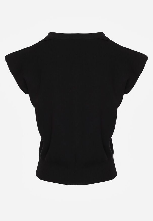 Renee - Czarna Sweterkowa Bluzka z Wiskozy z Kołnierzykiem i Usztywnioną Linią Ramion Helite. Kolor: czarny. Materiał: wiskoza. Styl: elegancki