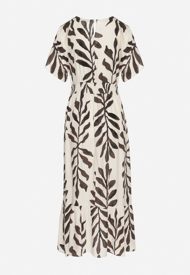 Born2be - Czarna Sukienka z Wiskozy Ozdobiona Liśćmi Erisola. Okazja: na co dzień. Typ kołnierza: dekolt w kształcie V. Kolor: czarny. Materiał: wiskoza. Wzór: aplikacja. Styl: casual, elegancki