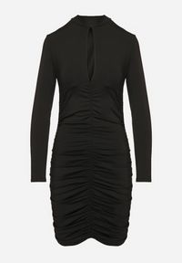 Born2be - Czarna Sukienka Dopasowana z Marszczeniami i Wycięciem na Dekolcie Zaivina. Kolor: czarny. Materiał: wiskoza. Typ sukienki: proste. Styl: wizytowy, klasyczny #7