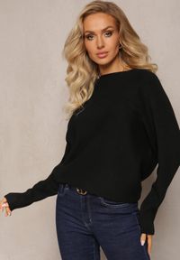 Renee - Czarny Sweter z Miękkiej Dzianiny Aldozia. Kolor: czarny. Materiał: dzianina. Długość rękawa: długi rękaw. Długość: długie. Styl: klasyczny