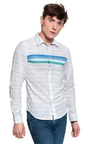 Wrangler - KOSZULA WRANGLER LS 1 PKT SHIRT BEIGE MELANGE W5F11SXA9. Materiał: materiał. Wzór: kolorowy