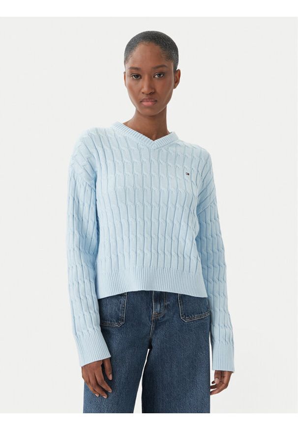 TOMMY HILFIGER - Tommy Hilfiger Sweter WW0WW48433 Niebieski jasny Regular Fit. Kolor: niebieski. Materiał: bawełna
